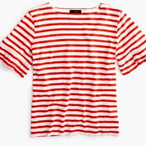 J.Crew Red Striped Ruffle Sleeve Shirt